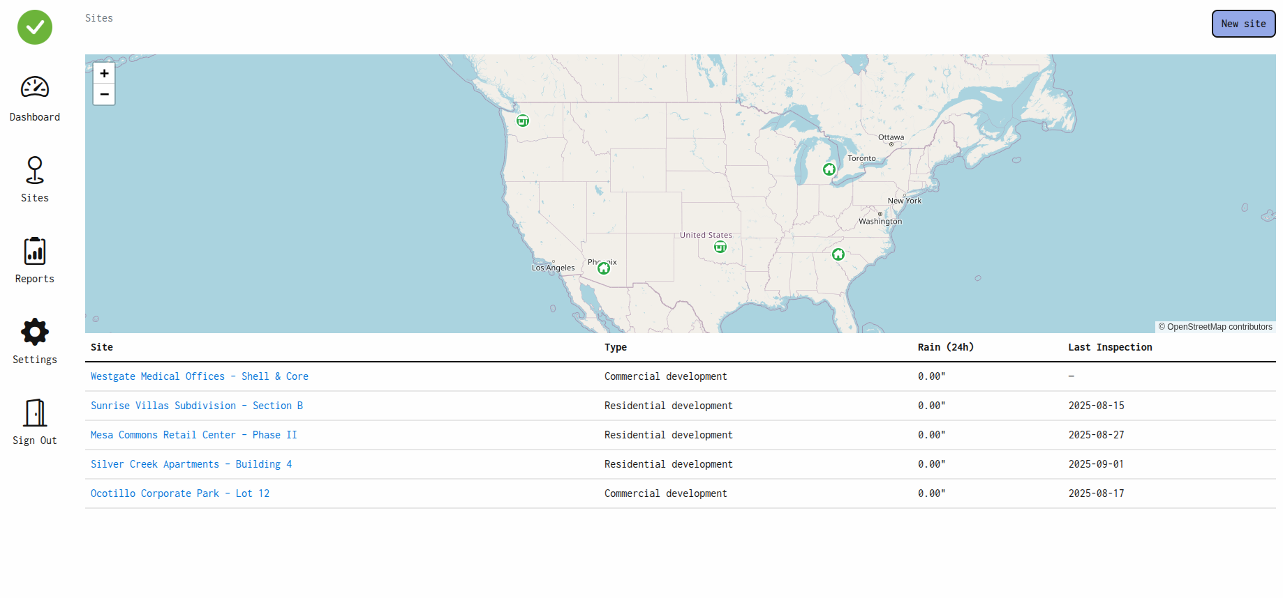 Add construction sites to environmental compliance software